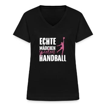 Handball Mädchen | Handballer Team Hobby Geschenke - Frauen-T-Shirt mit V-Ausschnitt - Schwarz - Vorne - Lela (165cm)