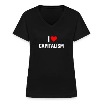 I love Capitalism - Kapitalismus Kapitalist - Frauen-T-Shirt mit V-Ausschnitt - Schwarz - Vorne - Lela (165cm)