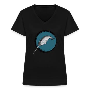 Narwal / Narwhal Design II - Frauen-T-Shirt mit V-Ausschnitt - Schwarz - Vorne - Lela (165cm)