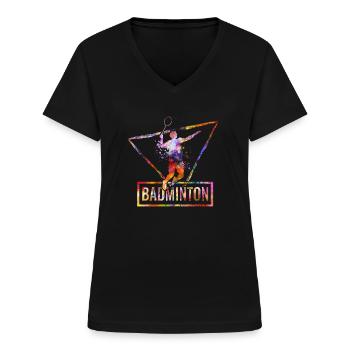 badminton - T-shirt col V Femme - noir - Devant - Lela (165cm)