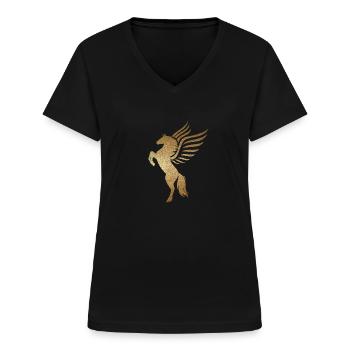 Goldenes Pferdemotiv mit Flügeln - Horse - Frauen-T-Shirt mit V-Ausschnitt - Schwarz - Vorne - Lela (165cm)