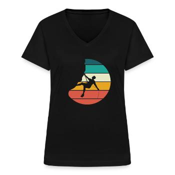 Grimpeurs, rochers, grimper, bloc, retro - T-shirt col V Femme - noir - Devant - Lela (165cm)