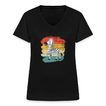 Zebra - Frauen-T-Shirt mit V-Ausschnitt - Schwarz - Vorne - Lela (165cm)