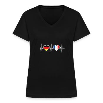 Deutschland Frankreich Freundschaft Herzschlag - Frauen-T-Shirt mit V-Ausschnitt - Schwarz - Vorne - Lela (165cm)
