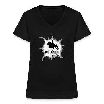 Icelandic for life Isländer Islandpferd - Frauen-T-Shirt mit V-Ausschnitt - Schwarz - Vorne - Lela (165cm)