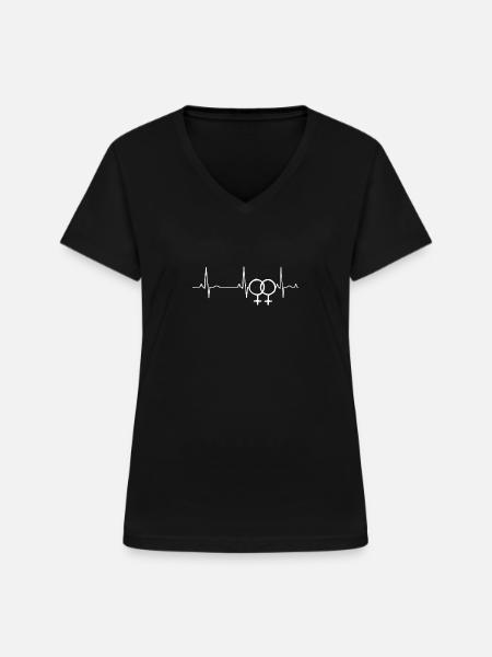 Lesbische Frauen Herzschlag - Frauen-T-Shirt mit V-Ausschnitt - Schwarz