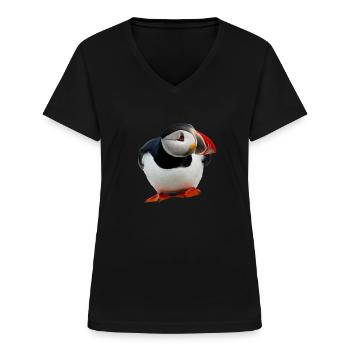puffin - Women's V-neck T-shirt - black - Front - Lela (165cm)