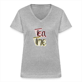 Tee Trinker Tee Liebhaber - Frauen-T-Shirt mit V-Ausschnitt - Grau meliert - Vorne - Lela (165cm)