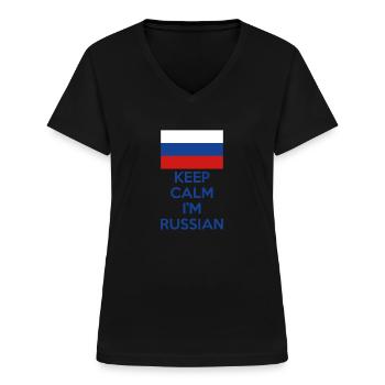 Keep calm I'm russian Russia gift saying - Women's V-neck T-shirt - black - Front - Lela (165cm)