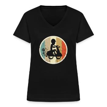 Mopedfahrer Motorrollerfahrer Moped Motorroller - Frauen-T-Shirt mit V-Ausschnitt - Schwarz - Vorne - Lela (165cm)