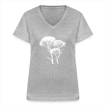 Hoher Baumkronenbaum - Frauen-T-Shirt mit V-Ausschnitt - Grau meliert - Vorne - Lela (165cm)