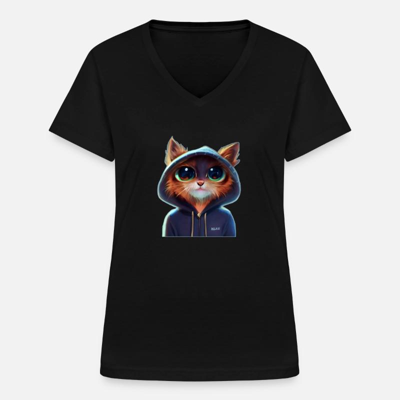 Chat avec pull 1 - T-shirt col V Femme - noir