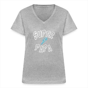 Super papa - T-shirt col V Femme - gris chiné - Devant - Lela (165cm)
