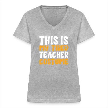 C’est mon costume de professeur fatigué - T-shirt col V Femme - gris chiné - Devant - Lela (165cm)