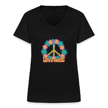 Hippie - T-shirt col V Femme - noir - Devant - Lela (165cm)