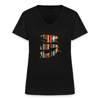 Mood été plage surf - T-shirt col V Femme - noir - Devant - Lela (165cm)