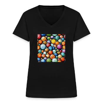 Murakami-Mosaik-Muster - Frauen-T-Shirt mit V-Ausschnitt - Schwarz - Vorne - Lela (165cm)