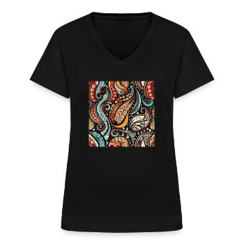 Zentangle Paisley Pattern - T-shirt col V Femme - noir - Devant - Lela (165cm)
