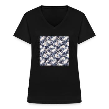 Roses Motif sans couture Belle esthétique élégante - T-shirt col V Femme - noir - Devant - Lela (165cm)