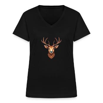 Hirsch, Hirschkopf - Frauen-T-Shirt mit V-Ausschnitt - Schwarz - Vorne - Lela (165cm)