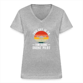 Ce Gye est un pilote de drone génial - pilote de drone - T-shirt col V Femme - gris chiné - Devant - Lela (165cm)