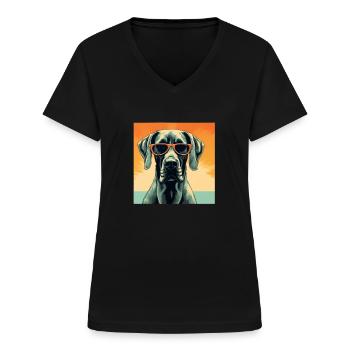Deutsche Dogge Cool - Deutsche Dogge - Frauen-T-Shirt mit V-Ausschnitt - Schwarz - Vorne - Lela (165cm)