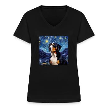 Grosser Schweizer Sennenhund - Frauen-T-Shirt mit V-Ausschnitt - Schwarz - Vorne - Lela (165cm)