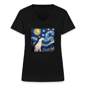 Husky Nuit étoilée - T-shirt col V Femme - noir - Devant - Lela (165cm)
