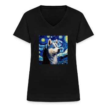 Husky Nuit étoilée - T-shirt col V Femme - noir - Devant - Lela (165cm)