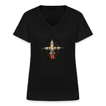 Satellite spatial - T-shirt col V Femme - noir - Devant - Lela (165cm)