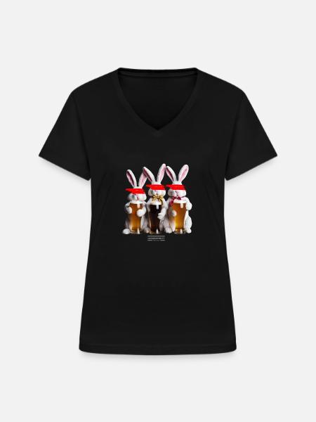 Drei Hasen - Frauen-T-Shirt mit V-Ausschnitt - Schwarz
