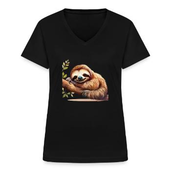 Faultier - Frauen-T-Shirt mit V-Ausschnitt - Schwarz - Vorne - Lela (165cm)