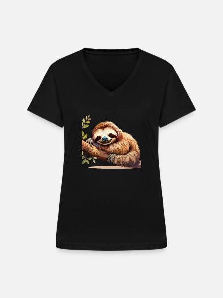 Faultier - Frauen-T-Shirt mit V-Ausschnitt - Schwarz