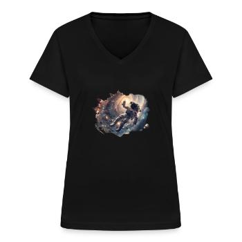 Astronaut Weltraum - Frauen-T-Shirt mit V-Ausschnitt - Schwarz - Vorne - Lela (165cm)