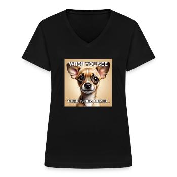 Dog memes - Women's V-neck T-shirt - black - Front - Lela (165cm)
