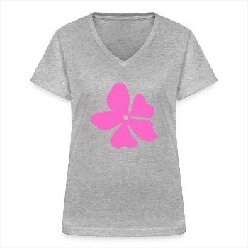 Pink Hippy Flower Power - Women's V-neck T-shirt - sports grey - Front - Lela (165cm)