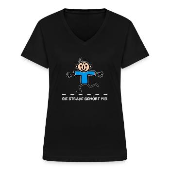 Strichmännchen Läufer Laufen Die Straße gehört mir - Frauen-T-Shirt mit V-Ausschnitt - Schwarz - Vorne - Lela (165cm)