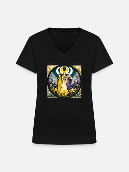 Dreifache Göttin - Frauen-T-Shirt mit V-Ausschnitt - Schwarz