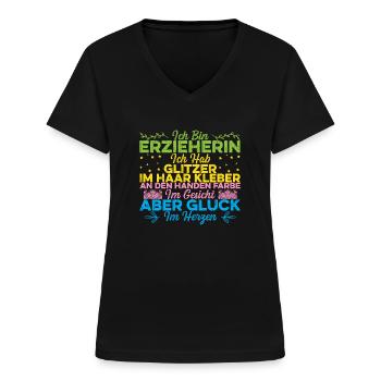 Ich bin Erzieherin im Kindergarten - Frauen-T-Shirt mit V-Ausschnitt - Schwarz - Vorne - Lela (165cm)