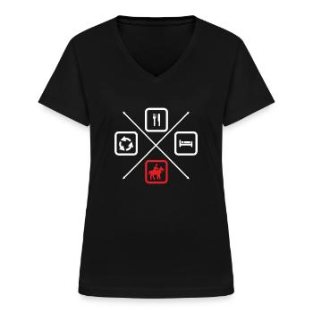 Livscyklussen for en rytter, rytter, ridning - T-shirt med V-hals til damer - sort - Foran - Lela (165cm)