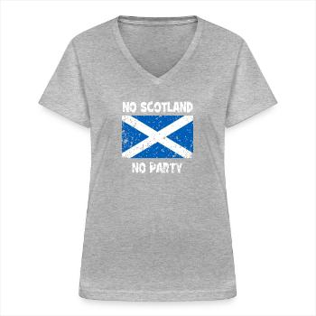 No Scotland No Party - Schottland - Frauen-T-Shirt mit V-Ausschnitt - Grau meliert - Vorne - Lela (165cm)