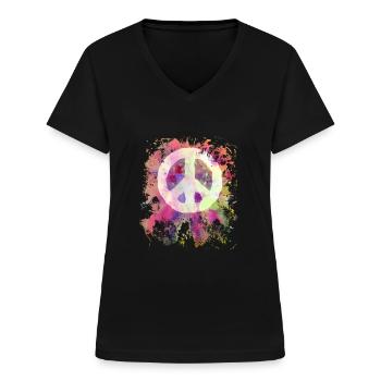 Peace World Peace Flower Power Gift - Women's V-neck T-shirt - black - Front - Lela (165cm)