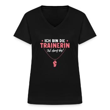 Trainerin Humor Fußballtrainerin - Frauen-T-Shirt mit V-Ausschnitt - Schwarz - Vorne - Lela (165cm)