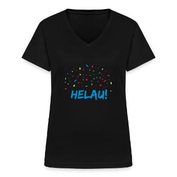 Fastnacht Motiv mit Helau und Konfetti - Frauen-T-Shirt mit V-Ausschnitt - Schwarz - Vorne - Lela (165cm)