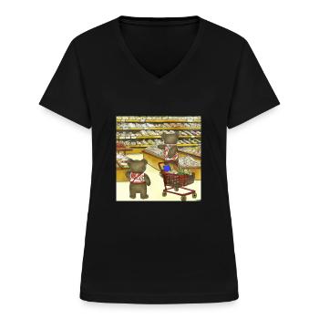 ours en peluche faisant ses courses au Japon ukiyo - T-shirt col V Femme - noir - Devant - Lela (165cm)