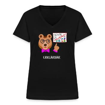 Erklärbär, Lehrer lustiger Bär intelligent, schlau - Frauen-T-Shirt mit V-Ausschnitt - Schwarz - Vorne - Lela (165cm)