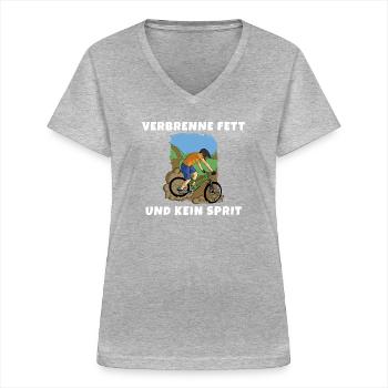 Verbrenne Fett und kein Sprit Eine nachhaltige Art - Frauen-T-Shirt mit V-Ausschnitt - Grau meliert - Vorne - Lela (165cm)