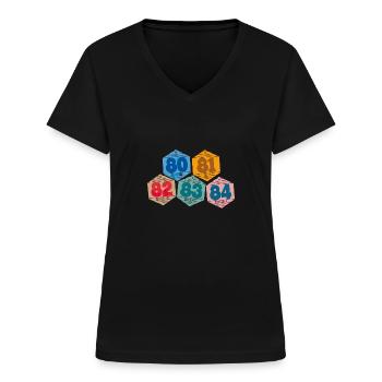 Vignettes Automobiles Années 80 Vintage Rétro 1980 - T-shirt col V Femme - noir - Devant - Lela (165cm)