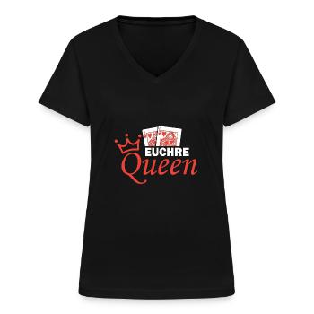 Conception de jeux de cartes Euchre Queen - T-shirt col V Femme - noir - Devant - Lela (165cm)