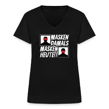 Karneval Masken Fasching Alaaf lustig - Frauen-T-Shirt mit V-Ausschnitt - Schwarz - Vorne - Lela (165cm)